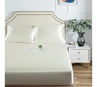 Damier Lenzuolo con angoli elasticizzati in raso 160x200cm bianco seta lucente, biancheria da letto in raso di alta qualità, adatto per materassi fino a 25cm