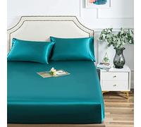 Damier Lenzuolo con angoli elasticizzati in raso, 200 x 200 cm, turchese, verde, seta lucida, di alta qualità, adatto per materassi fino a 25 cm