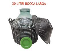 Damigiana lt. 20 Bocca Larga con Tappo e Cesto Per Vino Olio Prodotti Enologia