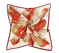 DAMILY Sciarpa da donna con motivo colorato foglia di seta amare grande quadrato satinato sciarpa testa 90 x 90 cm, rosso, S