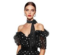 DAMILY Sciarpa da donna Sciarpe Lungo Sottile Foulard Cravatte Accessori Estate Sciarpe alla moda per le donne, Nero Pois, 130cm*16cm