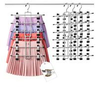 DAMITA Grucce Salvaspazio per Gonne e Pantaloni con Pinze 6 Livelli, Gancio Girevole 360°, Design Sicuro per le Dita - Perfette per Armadi, Dormitori e Appartamenti acciaio inox 3 pezzo