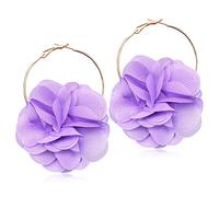 DAMLENG Orecchini pendenti leggeri in tessuto bohémien con grandi fiori pendenti fatti a mano con petalo chic orecchini a cerchio con nappa floreale in chiffon per donne vacanze matrimonio, Resina