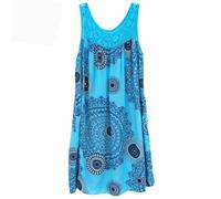 DAMYTION Abito estivo da donna, senza maniche, con scollo rotondo, con stampa, abito midi da spiaggia, con stampa floreale, prendisole estivo, Azzurro, XL