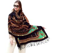 DANA XU 100% lana merino extra large coperta pashmina sciarpa da viaggio cashmere avvolgere per le donne autunno inverno oversize scialle floreale, Nero smeraldo, 96 * 43 INCHES