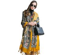 DANA XU 100% lana merino extra large coperta pashmina sciarpa da viaggio cashmere avvolgere per le donne autunno inverno oversize scialle floreale, 28 Giallo, 96 * 42 INCHES