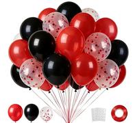 Danadia Set di 32 palloncini rossi da 30 cm, in lattice rosso e nero, con coriandoli rossi da 22 cm, per proposte di compleanno, matrimonio, Capodanno, Halloween, decorazioni per feste