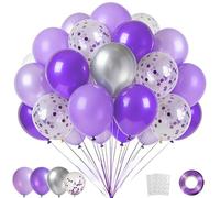 Danadia Set di 32 palloncini viola, 30 cm, viola argento metallizzato, con coriandoli viola da 22 cm, per ragazze, compleanni, addio al nubilato, proposte di matrimonio, decorazioni per feste di nozze
