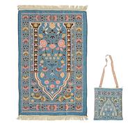 DANAIXZ Coperta da pellegrinaggio con nappe Tappeto da preghiera in ciniglia morbido Tappeto da preghiera multiuso per moschea da viaggio a casa e meditazione (Lago Blu)