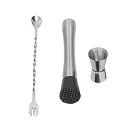 DANAIXZ Set professionale di cucchiai per mescolare cocktail Jigger in acciaio inossidabile, set da 3 pezzi, kit di strumenti per barman per bar mixologi, barman domestico, accesso