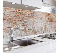 danario Küchenrückwand selbstklebend - Glasoptik - Spritzschutz Küche - versteifte Pet Folie - 0,8 mm - Alte Ziegelmauer - Materialmuster A5