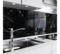 danario Küchenrückwand selbstklebend - Glasoptik - Spritzschutz Küche - versteifte Pet Folie - 0,8 mm - Marmor Schwarz - 60cm x 220cm