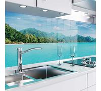 danario Küchenrückwand selbstklebend - Glasoptik - Spritzschutz Küche - versteifte Pet Folie - 0,8 mm - Tropisches Paradies - 60cm x 220cm