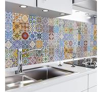 danario Rivestimento Paraschizzi Cucina Adesivo da Parete - Effetto Opaco - Spesso e Rigido - Ignifugo e Resistente all'Acqua - 0,37 mm - Tessere Mosaico Colorate - 60 cm x 220 cm