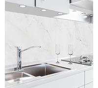 danario Rivestimento Paraschizzi Cucina Adesivo da Parete - Effetto Opaco - Spesso e Rigido - Ignifugo e Resistente all'Acqua - 0,37 mm - Marmo Bianco - 60 cm x 500 cm
