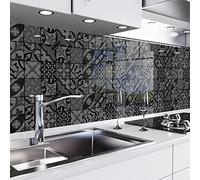 danario Rivestimento Paraschizzi Cucina Adesivo da Parete - Effetto Opaco - Spesso e Rigido - Ignifugo e Resistente all'Acqua - 0,37 mm - Tessere Mosaico Scure - 60 cm x 400 cm