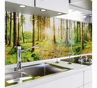danario Rivestimento Paraschizzi Cucina Adesivo da Parete - Effetto Vetro - Spesso e Rigido - Ignifugo e Resistente all'Acqua - 0,8 mm - Foresta - Campione