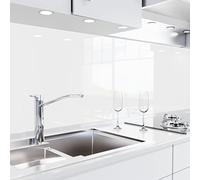 danario Rivestimento Paraschizzi Cucina Adesivo da Parete - Effetto Vetro - Spesso e Rigido - Ignifugo e Resistente all'Acqua - 0,8 mm - Bianco - 60 cm x 340 cm