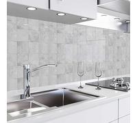 danario Rivestimento Paraschizzi Cucina Adesivo da Parete - Effetto Vetro - Spesso e Rigido - Ignifugo e Resistente all'Acqua - 0,8 mm - Piastrelle Grigie - Campione