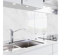 danario Rivestimento Paraschizzi Cucina Adesivo da Parete - Effetto Vetro - Spesso e Rigido - Ignifugo e Resistente all'Acqua - 0,8 mm - Marmo Bianco - 60 cm x 60 cm