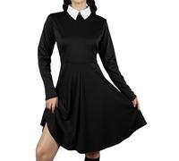 DANAZANA Costume da donna per Halloween e cosplay, con colletto alla Peter Pan, vestito nero, taglie S-XXL, nero, M