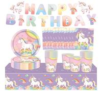 Danbghyuo 74PCS Set di Stoviglie per Feste Unicorno,Set di Stoviglie per Feste di Compleanno,Unicorno Party Decoration Festa a Tema Unicorno,Forniture per Feste di Unicorno,Piatti,Tazze,per 24Persone