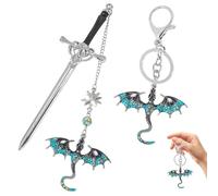 Danbghyuo Segnalibri Spada di Metallo, Bacchette per Capelli a Forma di Spada Vintage per Donne con Ciondolo, Facile da Trasportare, per Insegnanti, Studenti, Amanti dei Libri (Blu + portachiavi)