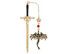 Danbghyuo Segnalibri Spada di Metallo, Bacchette per Capelli a Forma di Spada Vintage per Donne con Ciondolo, Facile da Trasportare, per Insegnanti, Studenti, Amanti dei Libri (Nero e oro)