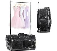 Dance Bag with Garment Rack, 28" Collapsible Dance Suitcase, Easy-assembly Lightweight Aluminum Clothes Rack, Rolling Duffel with Wheels for Dance Competition Shows Recitals Travel(Flash Black)