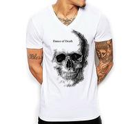 Dance of Death Men V Neck T-Shirt Skull Fashion Summer Muscle Fit Fitted