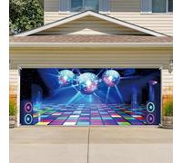 Dance Stage Entrance Party Garage Door Decorations Background Retro 80s 90s Round Stage Mirror Balls Stairway Footlights Backdrop Music Show Backdrops Birthday Banner Baby Shower Banner Cover