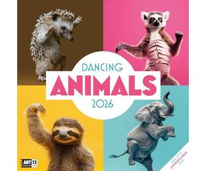 Dancing Animals Broschürenkalender 2026 - 30x30 - Art12 | Witziger Kalender mit KI-Bildern im schlanken Hochformat (aufgeklappt 30x60 cm) | Notizen