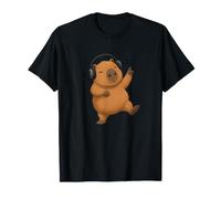 Dancing Capybara con Cuffie Musica Design Maglietta