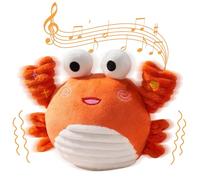 Dancing Crab Toy - Rechargeable Moving Crab for Sensory Play | Interactive Educational Crawling Toy with Music Lights, Funny Crabs Doll for Boys Girls Indoor Home Nursery, 20x16x10cm Orange White