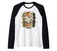 Dancing Ghost Skeleton Rock Hand, Arte di Halloween Maglia con Maniche Raglan