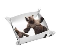 Dancing Grizzly Bear - Vassoio portaoggetti in pelle, portachiavi, monete, orologi, orecchini e altri accessori, un must per la casa