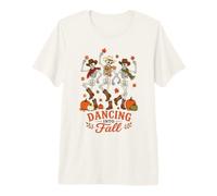 Dancing Into Fall Cowboy Scheletro Zucca Autunno Umorismo Arte Maglietta Premium