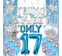 Dancing Queen 17° compleanno decorazioni - Set di 41 pezzi blu argento | 41 pezzi blu argento Mamma Mia decorazione festa tra cui discoteca palloncini glitter stella ghirlanda e lamina frangia
