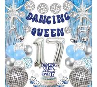 Dancing Queen - Decorazioni per 17° compleanno - 26 decorazioni per feste con mamma mia, tra cui Young&Sweet Only 17 topper per torta, palloncini a sfera da discoteca che esplodono numero 17