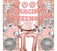 Dancing Queen - Set di decorazioni per il 17° compleanno di bambine, 30 pezzi, oro rosa, striscione danzante, coriandoli, palloncini, tenda da pioggia, decorazione per torta per la tua Mamma Mia