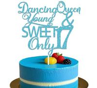 Dancing Queen Young & Sweet Only 17 Cake Topper Happy Girls 17th Birthday Cake Decor Cheer 17 anni Party Decor Dancing Queen 17 Cake Decor Happy 17th Birthday Azzurro Glitter