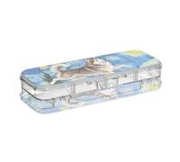 Dancing Siberian Husky Cane Pittura A Olio Scatola di Matita di Plastica Trasparente Double Deck Pen Contenitori di Stoccaggio Per Forniture Di Cancelleria Con Coperchio