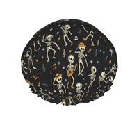 Dancing Skeleton And Musical Notes Cuffia Da Bagno Per Donna Comodo Cuffia Da Bagno Con Elastici Shower Caps Per Nuoto Viaggi Salone
