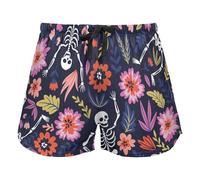 Dancing Skeletons Floral Garden Holiday Pink Women's Lounge Shorts Pajama Bottoms Yoga Sports Elastic Waist Drawstring,S