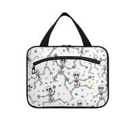 Dancing White Skeleton Hanging Kit da viaggio per le donne con gancio, Designer Moda Toiletry Bag Hanging per le donne Must Haves Toilet bolso de maquillaje para Mujer, Scheletro Bianco Danzante, L