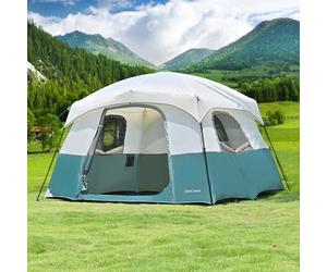 DanCoom Tenda da campeggio per 4/6 persone, facile da montare, impermeabile, con parapioggia, portatile, a doppio strato, grande tenda familiare per campeggio, cortile, esterno ed escursionismo, 300 x