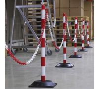 dancop 0004373 con 6 paletti in plastica, con 6 Basi Cavalli e 10 metri di catena di segnalazione con connettori. Todo en: Blanco-Rojo