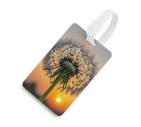 Dandelions at Sunset Etichette per bagagli con carta d'identità, etichette resistenti per borse da viaggio, etichette impermeabili per valigie, zaini e custodie da viaggio, stile bianco