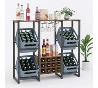 DanDiBo Scaffale Portabevande 4 Scatole con Ripiano Nero Metallo Ripiano in L...