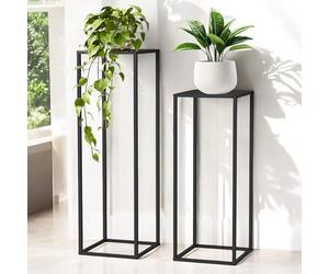 DanDiBo Supporto per piante 96587 in metallo, 100 cm e 80 cm, colore nero, set da 2 tavolini alti per fiori, design moderno
